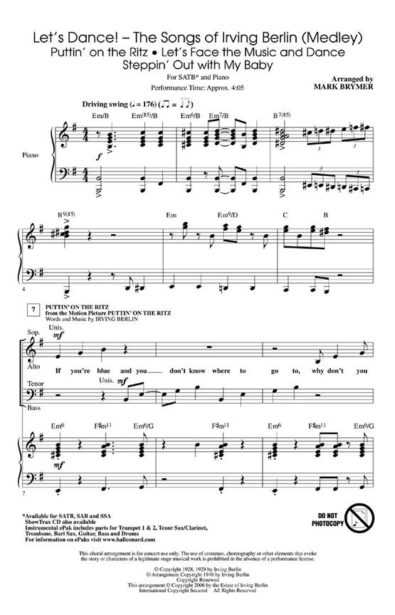 Berlin Let's Dance Songs Of Irving Berlin Medley (Brymer) Showtrax Cd
