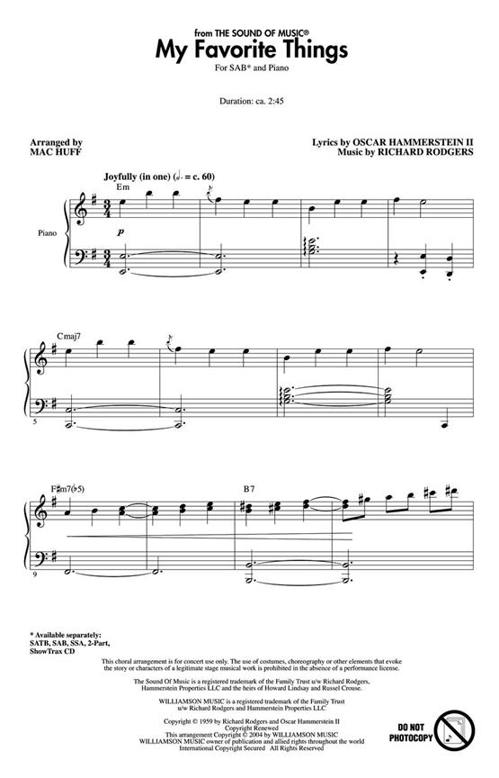 RODGERS & HAMMERSTEIN MY FAVORITE THINGS (ARR HUFF) SOUND OF MUSIC SAB