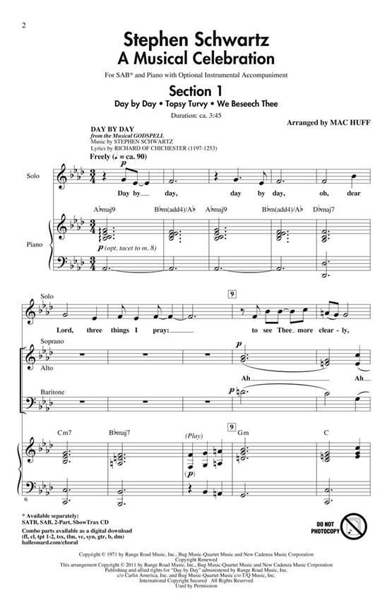 SCHWARTZ STEPHEN A MUSICAL CELEBRATION CHORAL MEDLEY (HUFF MAC) SAB