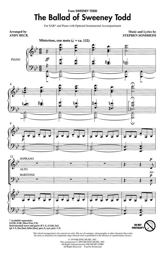 Sondheim Stephen The Ballad Of Sweeney Todd (Arr Beck Andy) Sab Choral