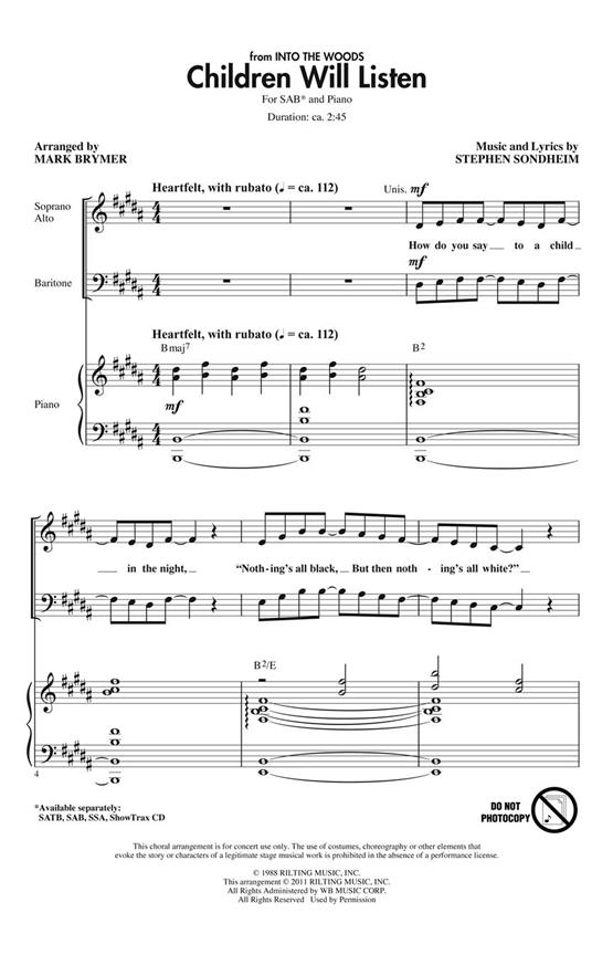 SONDHEIM STEPHEN CHILDREN WILL LISTEN FRM INTO WOODS (BRYMER MARK) SAB