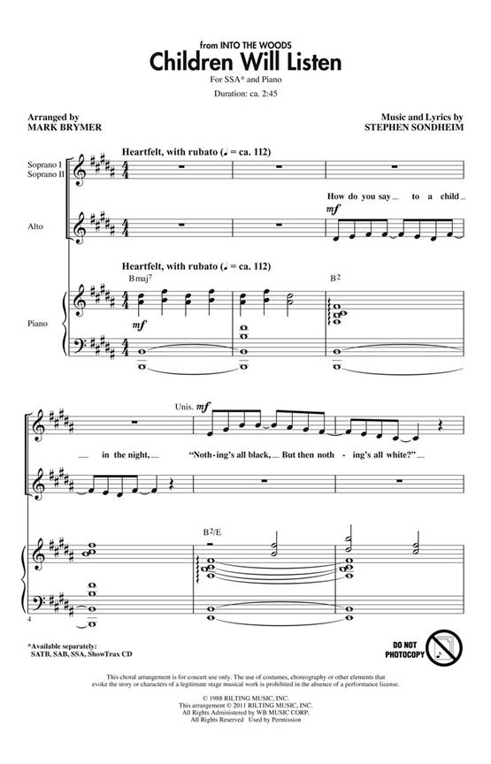 Sondheim Children Will Listen Ssa