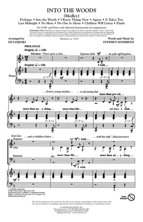 SONDHEIM STEPHEN INTO THE WOODS MEDLEY (ARR LOJESKI ED) SAB CHORAL