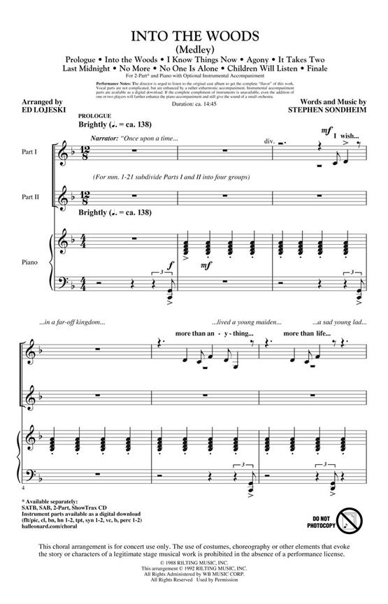 SONDHEIM STEPHEN INTO THE WOODS MEDLEY (ARR LOJESKI ED) 2 PART CHORAL