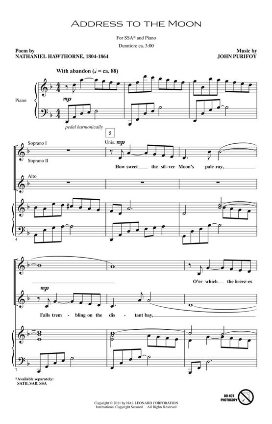 PURIFOY JOHN ADDRESS TO THE MOON SSA CHORAL
