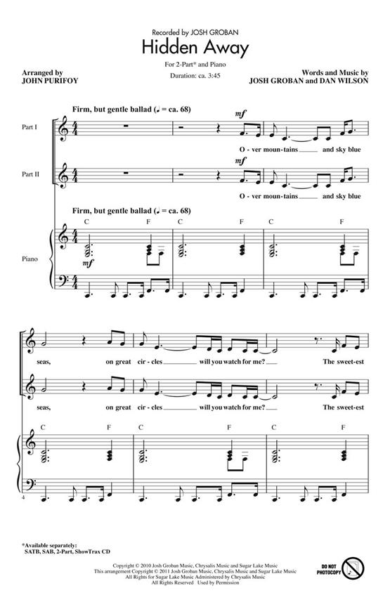 GROBAN/WILSON HIDDEN AWAY (PURIFOY JOHN) 2 PART CHORAL
