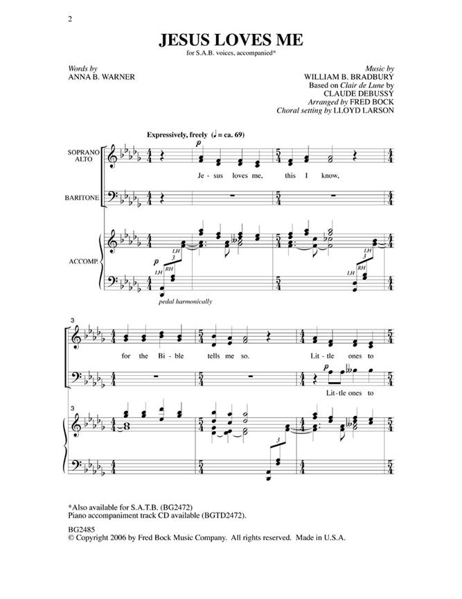 BRADBURY/DEBUSSY JESUS LOVES ME (LARSON/BOCK) SAB CHORAL