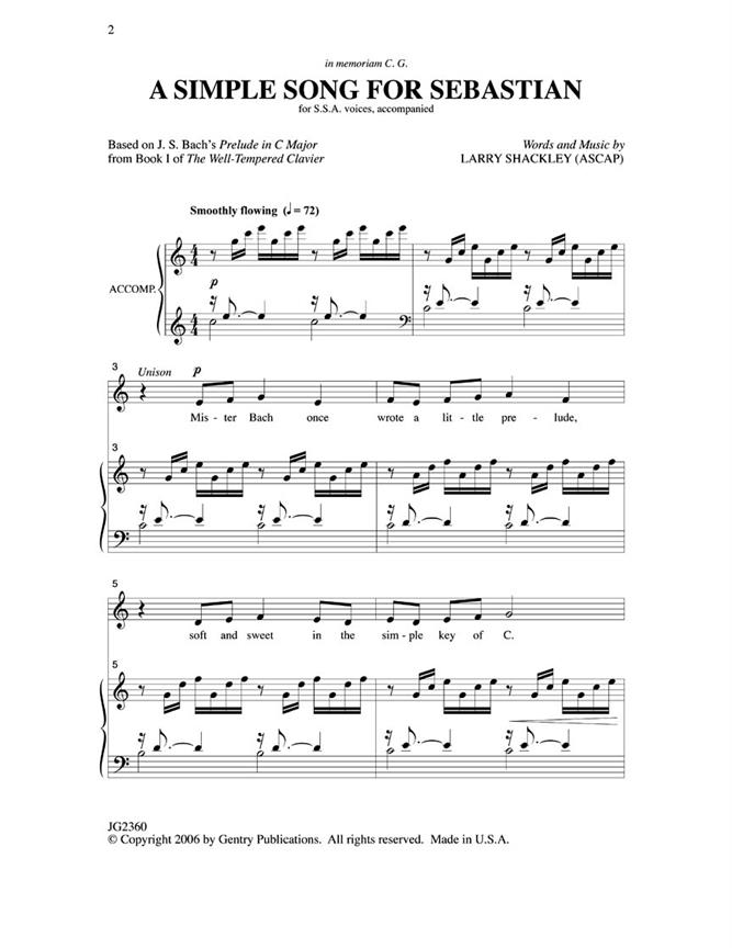 SHACKLEY LARRY A SIMPLE SONG FOR SEBASTIAN SSA CHORAL