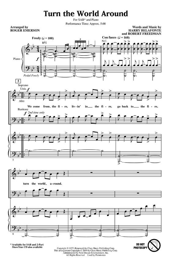Belafonte Harry Turn The World Around (Arr Emerson Roger) Showtrax Cd