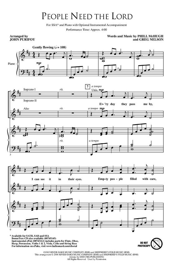 NELSON/MCHUGH PEOPLE NEED THE LORD (PURIFOY JOHN) SSA CHORAL