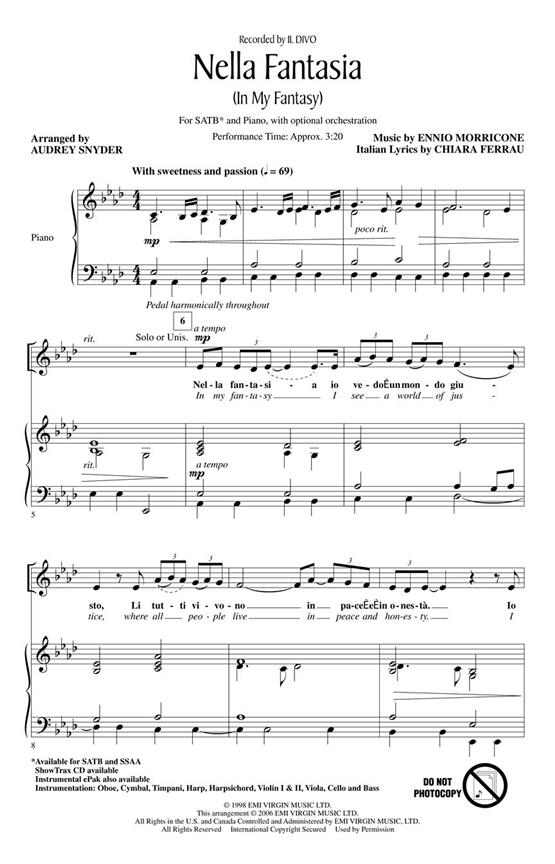 Morricone/Ferrau Nella Fantasia In My Fantasy (Arr Snyder) Showtrax Cd
