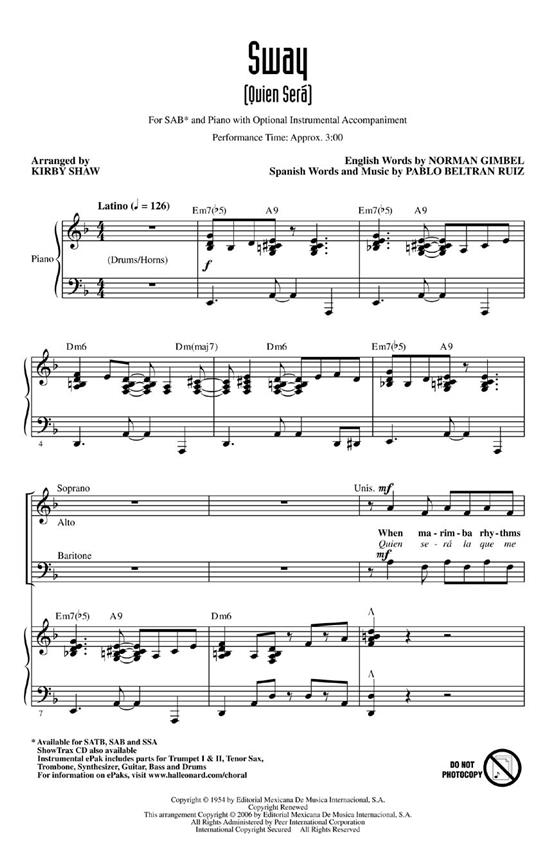 SWAY (QUIEN SERA) ARR KIRBY SHAW SAB CHORAL
