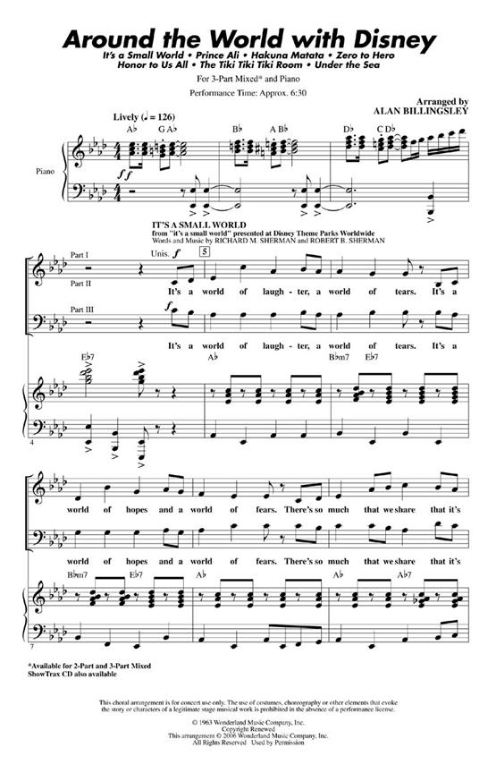 Around The World With Disney (Arr Billingsley Alan) 3 Part Mixed Chor