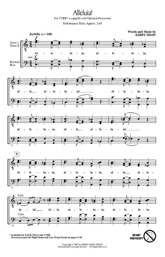 Shaw Kirby Alleluia Ttbb A Cappella Choral