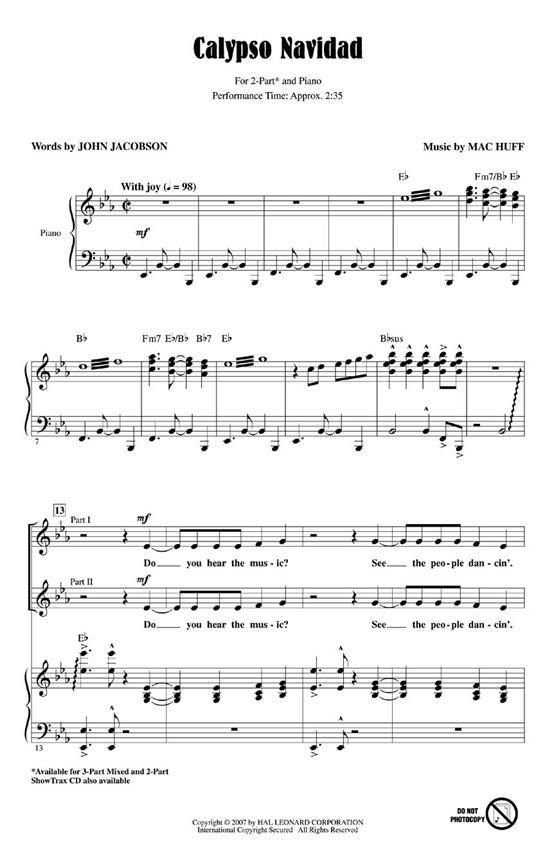 Huff Mac/Jacobson John Calypso Navidad 2 Part Choral
