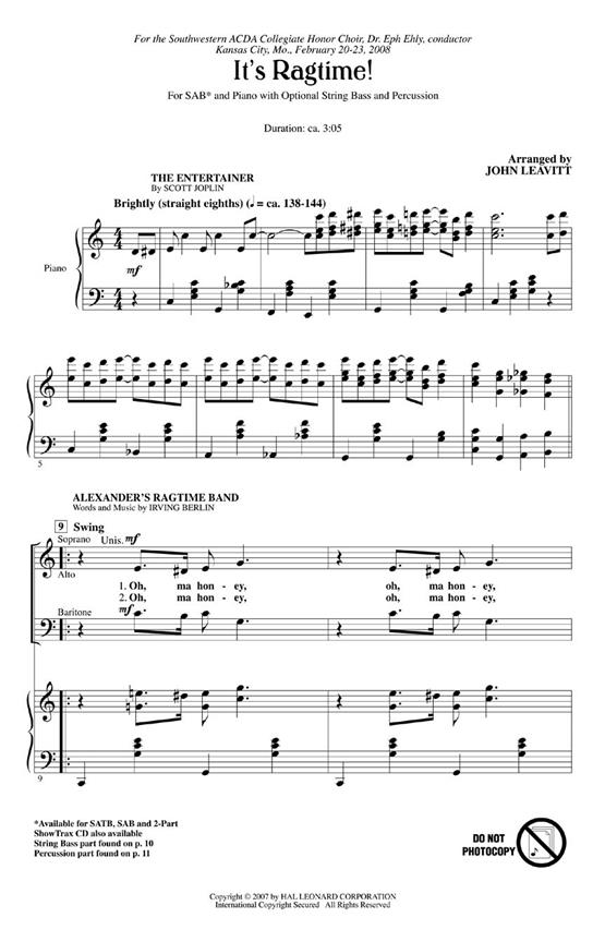 IT'S RAGTIME (ARR LEAVITT JOHN) SAB CHORAL