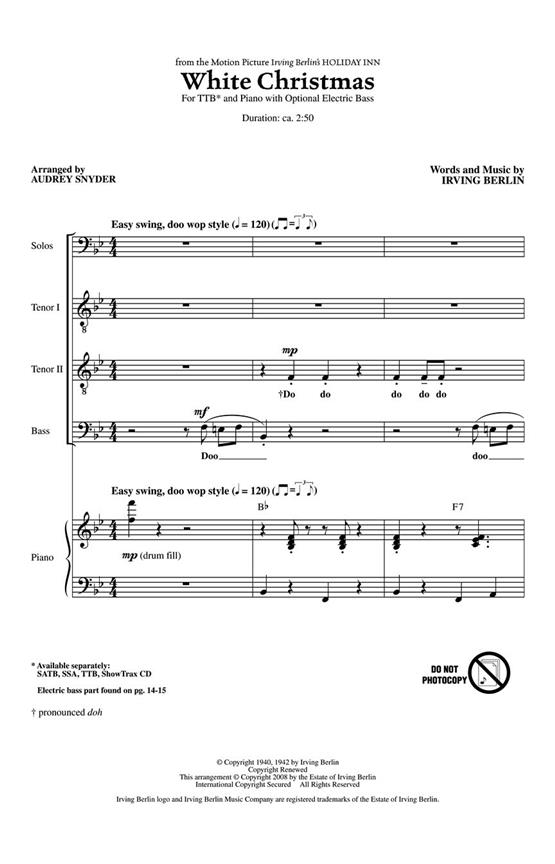 Berlin Irving White Christmas (Arr Snyder Audrey) Ttb Choral
