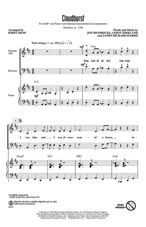 Hendricks/Kirkland/Harris Cloudburst (Arr Shaw Kirby) Sab Choral