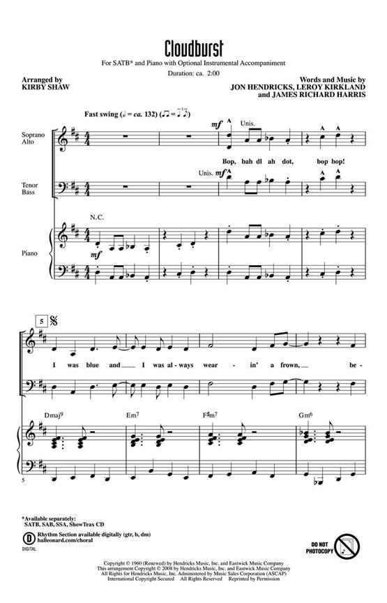Hendricks/Kirkland/Harris Cloudburst (Arr Shaw Kirby) Showtrax Cd