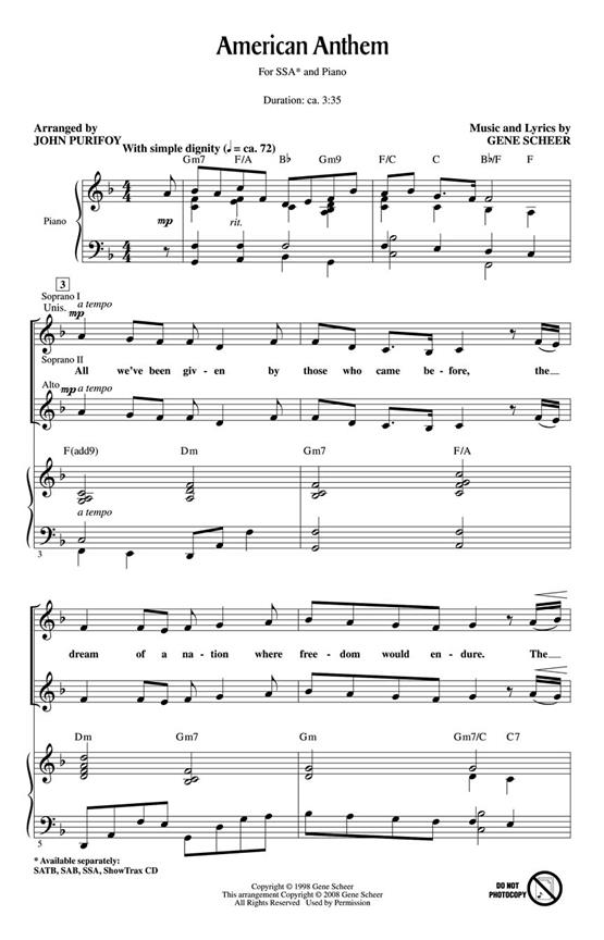 SCHEER GENE AMERICAN ANTHEM (PURIFOY JOHN) SSA