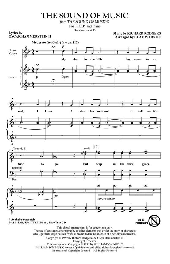 RODGERS/HAMMERSTEIN THE SOUND OF MUSIC (ARR WARNICK CLAY) TTBB CHORAL