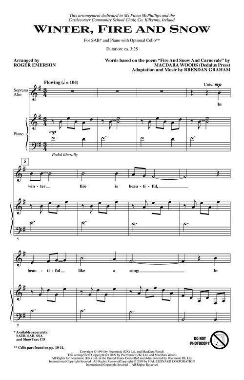 GRAHAM/WOODS WINTER FIRE AND SNOW (ARR EMERSON ROGER) SAB CHORAL