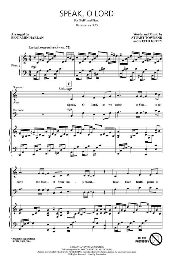 TOWNEND STUART/GETTY KEITH SPEAK O LORD (HARLAN BENJAMIN) SAB CHORAL