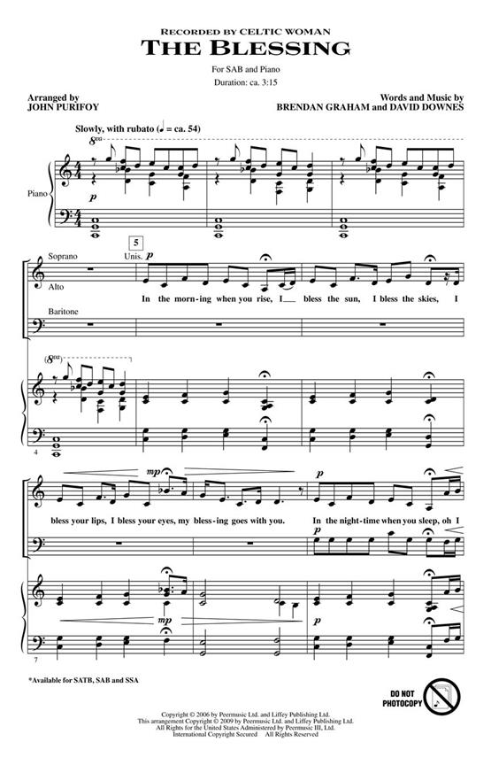 GRAHAM/DOWNES THE BLESSING (PURIFOY JOHN) SAB CHORAL