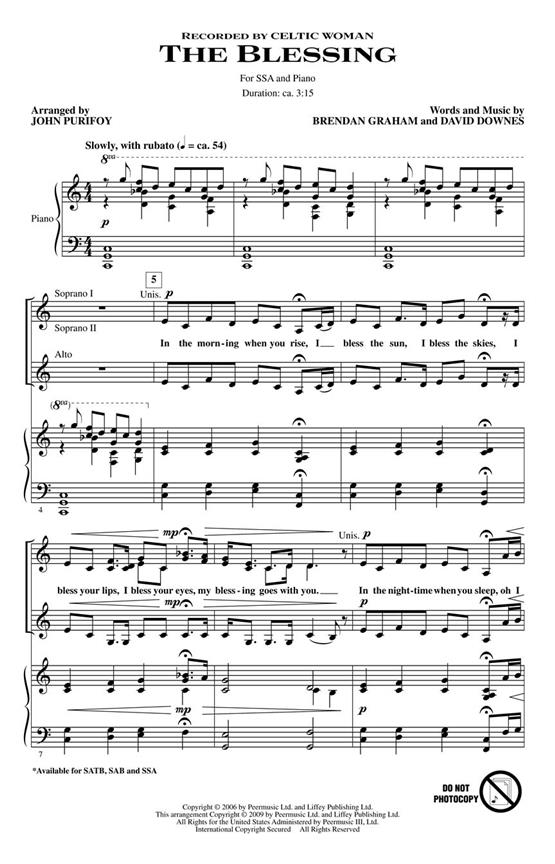 GRAHAM/DOWNES THE BLESSING (ARR PURIFOY JOHN) SSA CHORAL
