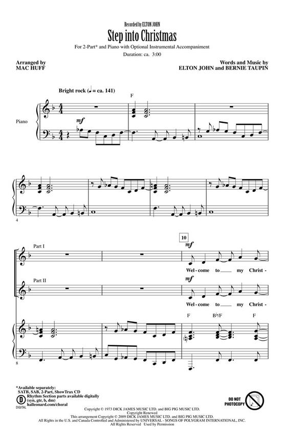 John Elton/Taupin Bernie Step Into Christmas (Huff Mac) 2 Part Choral