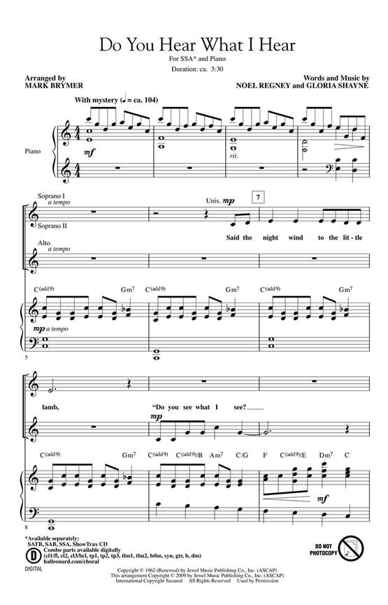 DO YOU HEAR WHAT I HEAR (ARR MARK BRYMER) SSA CHORAL