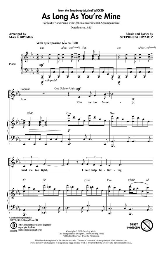 Schwartz Stephen As Long As You're Mine (Arr Brymer Mark) Showtrax Cd