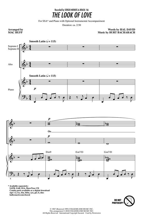 BACHARACH BURT/DAVID HAL THE LOOK OF LOVE (ARR HUFF MAC) SSA CHORAL