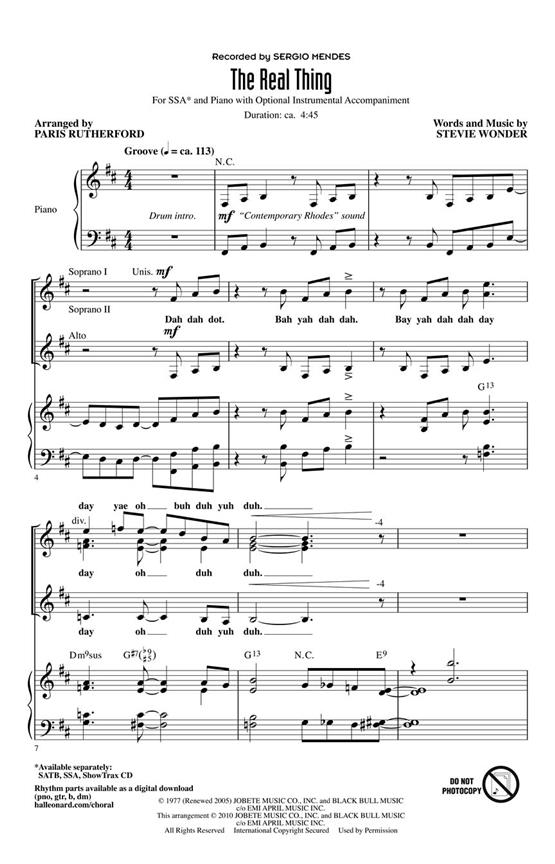 MENDES SERGIO THE REAL THING (ARR RUTHERFORD PARIS) SSA CHOR