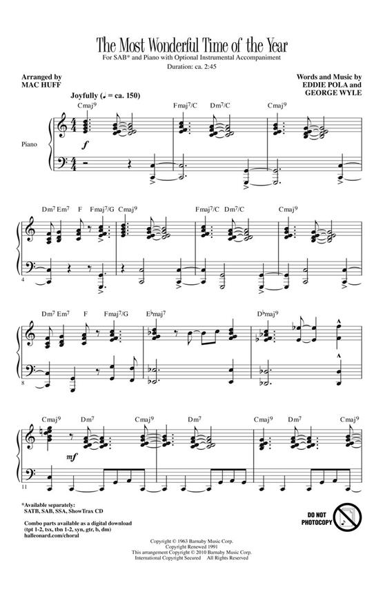 POLA/WYLE THE MOST WONDERFUL TIME OF THE YEAR (ARR HUFF MAC) SAB CHOR