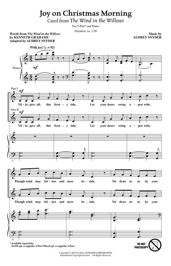 WIND IN THE WILLOWS JOY ON CHRISTMAS MORNING (ARR AUDREY SNYDER) 2PT