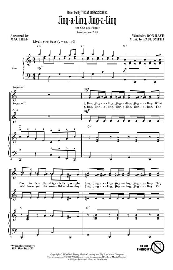 Raye/Smith Jing-A-Ling Jing-A-Ling (Arr Huff Mac) Showtrax Cd