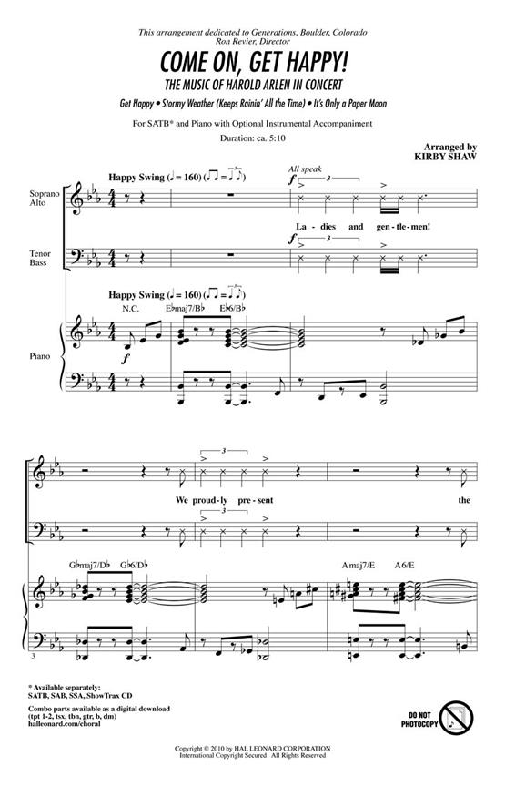 Arlen Harold Come On Get Happy (Arr Shaw Kirby) Showtrax Cd
