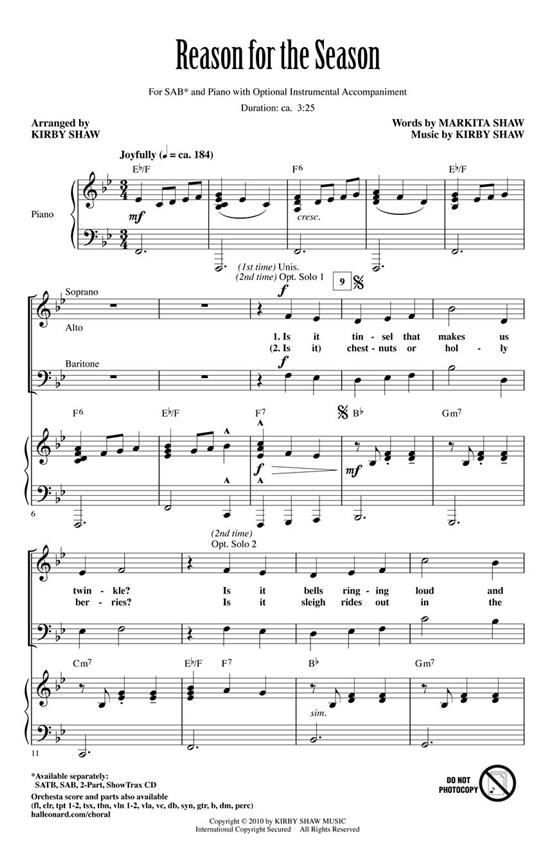 SHAW KIRBY & MARKITA REASON FOR THE SEASON SAB CHORAL