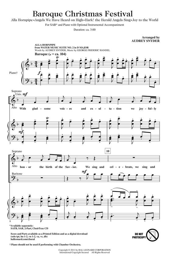 Baroque Christmas Festival Medley (Arr Snyder Audrey) Sab Choral