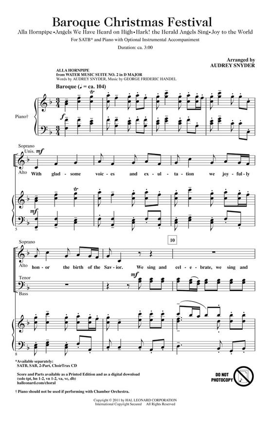 Baroque Christmas Festival Medley (Arr Snyder Audrey) Choirtrax Cd