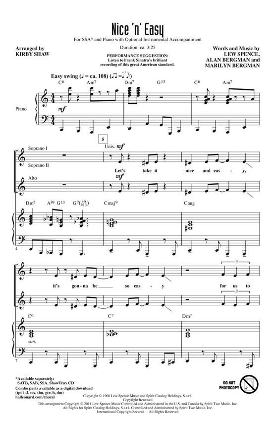 SPENCE/BERGMAN NICE N EASY (SHAW KIRBY) SSA CHORAL
