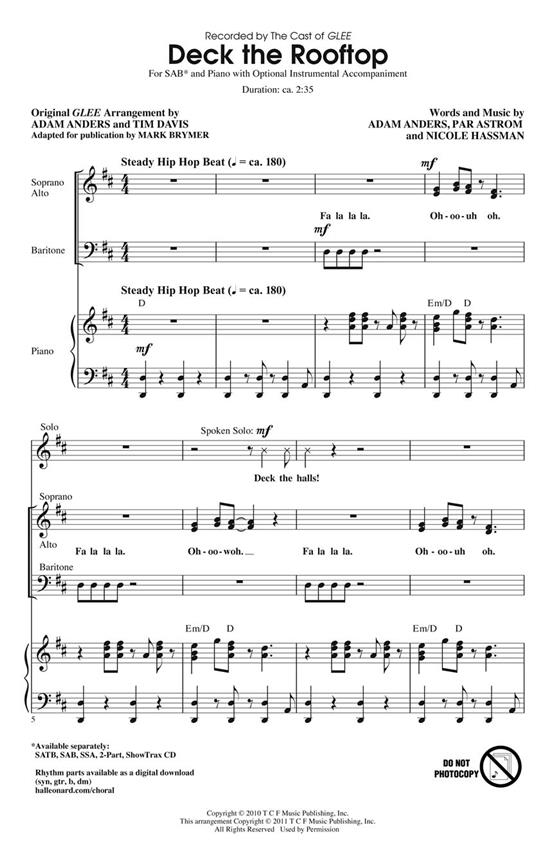 DECK THE ROOFTOP GLEE MASHUP CHRISTMAS (ARR BRYMER MARK) SAB CHOR