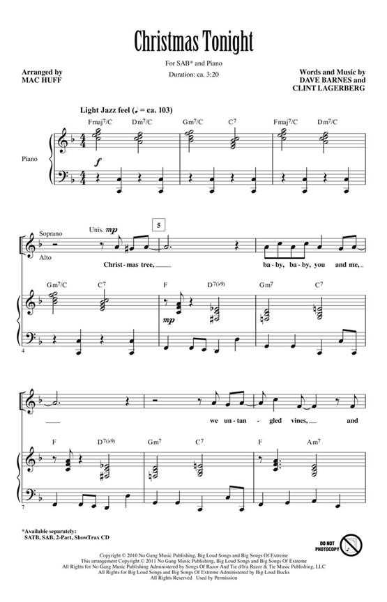 BARNES DAVE CHRISTMAS TONIGHT (HUFF MAC) SAB CHORAL