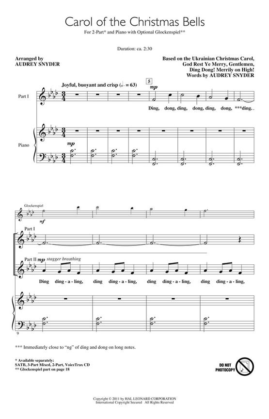 CAROL OF THE CHRISTMAS BELLS (SNYDER AUDREY) 2 PART CHORAL