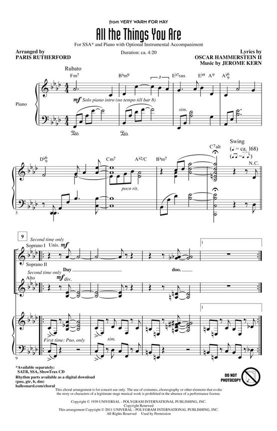 KERN/HAMMERSTEIN ALL THE THINGS YOU ARE (RUTHERFORD PARIS) SSA CHORAL