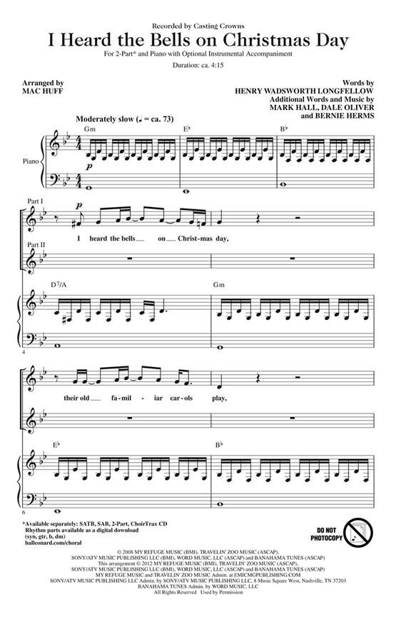 Herms/Hall/Oliver I Heard The Bells On Christmas Day (Huff) 2pt Choral
