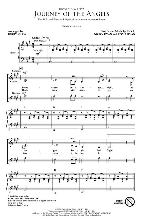 Enya Journey Of The Angels (Arr Shaw Kirby) Sab Chor