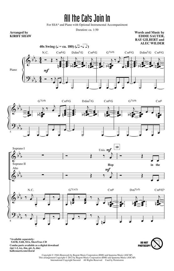 ALL THE CATS JOIN IN (ARR SHAW KIRBY) SSA CHORAL