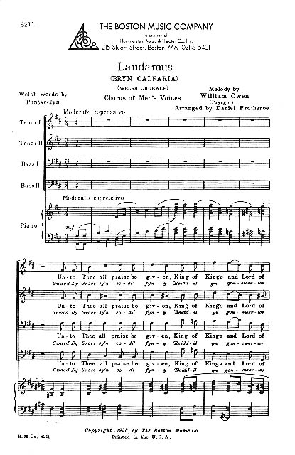 WILLIAM OWEN LAUDAMUS (BRYN CALFAIRA) (ARR DANIEL PROTHEROE) TTBB CHOR